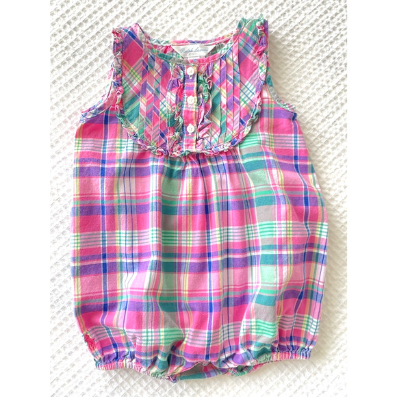 Ralph Lauren Other - Ralph Lauren Baby Girls Size 9 Month Romper Bubble Madras Plaid Pink One Piece